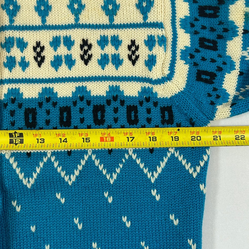 Winkelmans Vintage Made in Italy Virgin Wool Fair Isle Cardigan Blue White 38 - Picture 4 of 5
